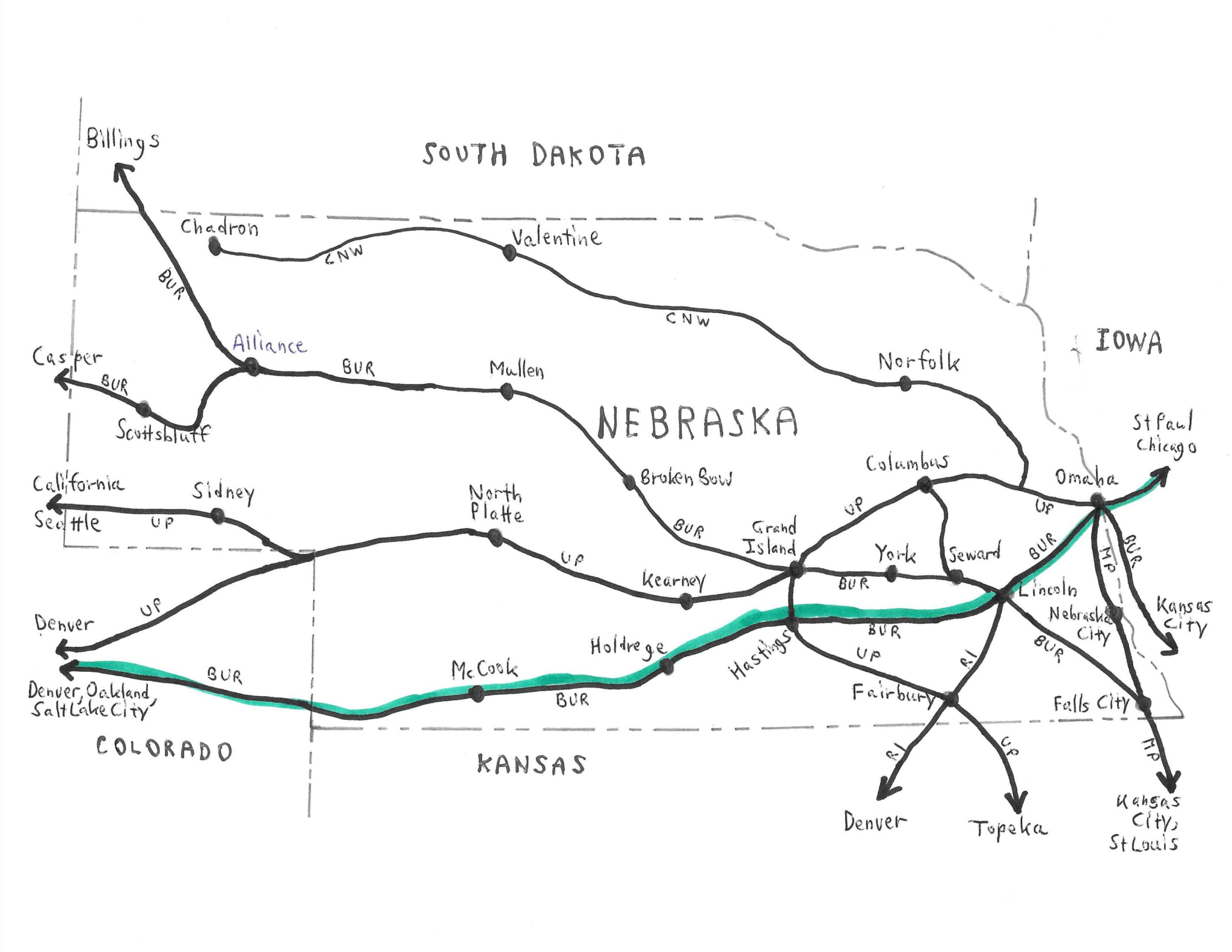 Nebraska - Travel By Rail 1950