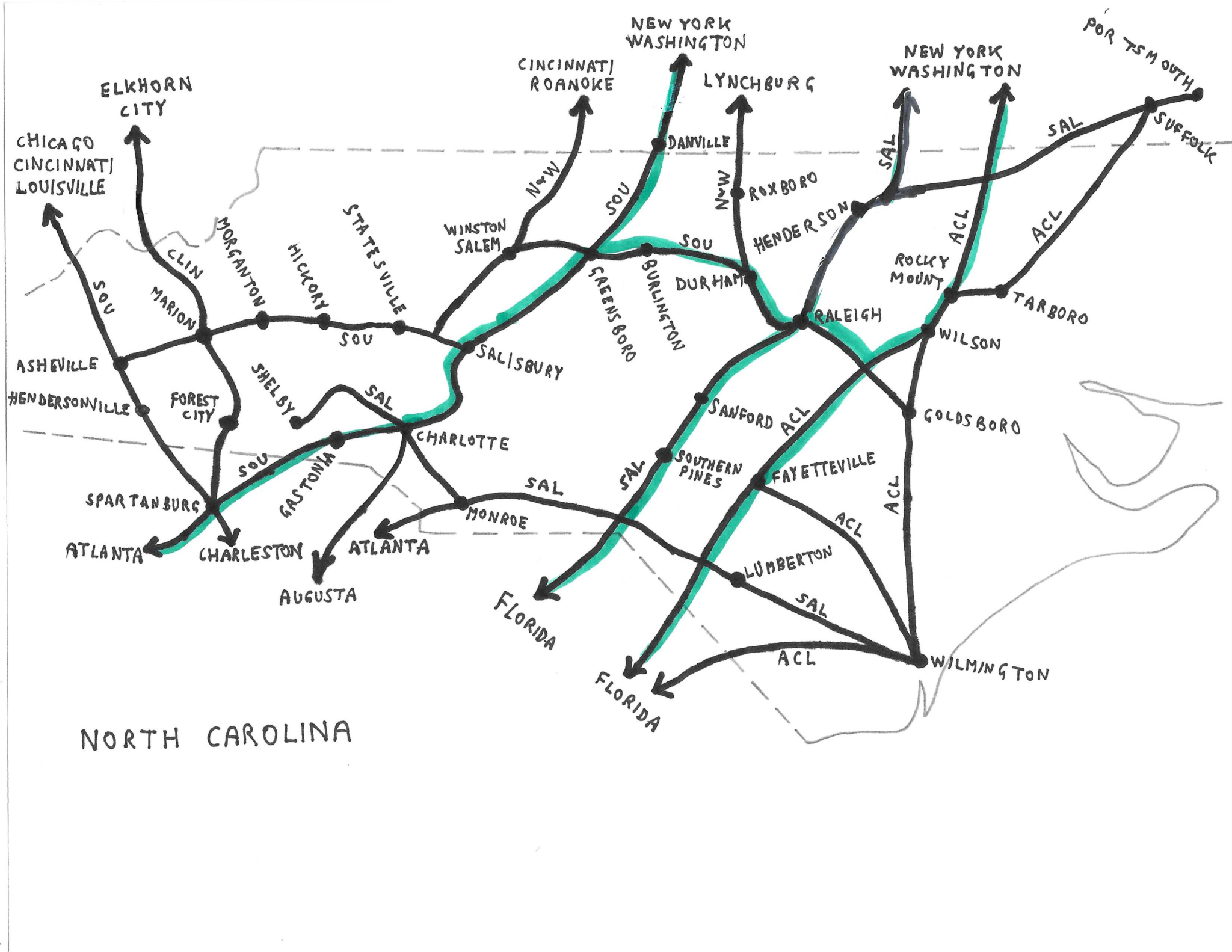 North Carolina - Travel By Rail 1950