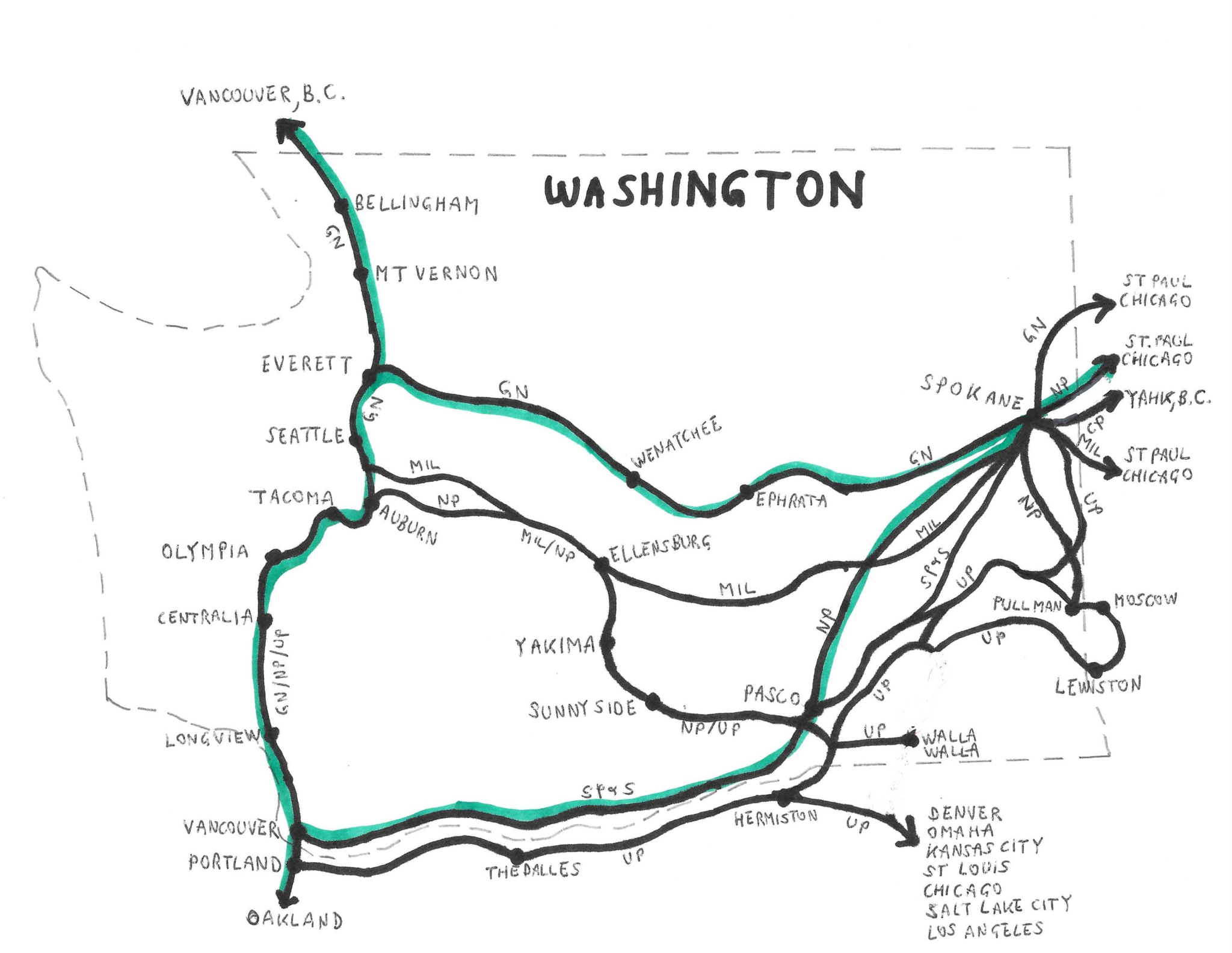 Washington - Travel By Rail 1950